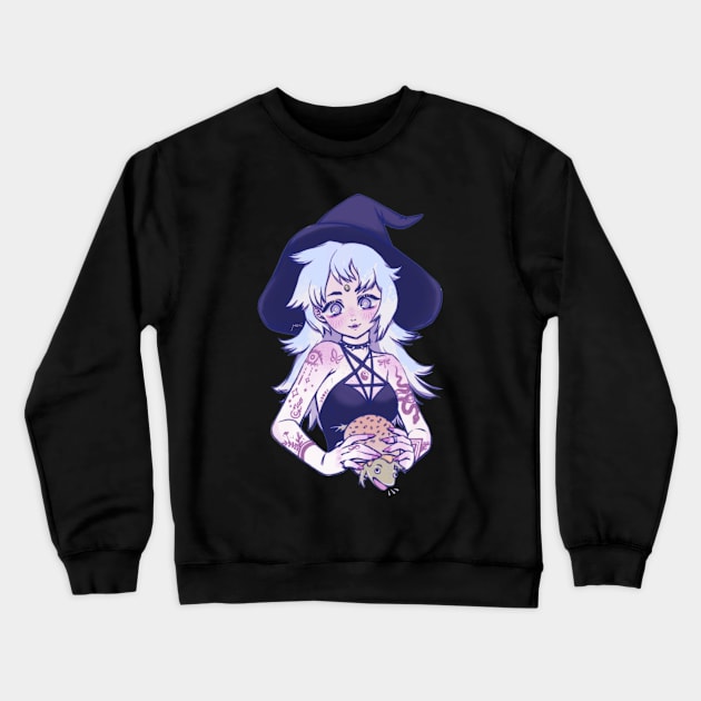 Anime, Witch, eating a frog, Tattoo, Digital Painting Crewneck Sweatshirt by Dream.Mori